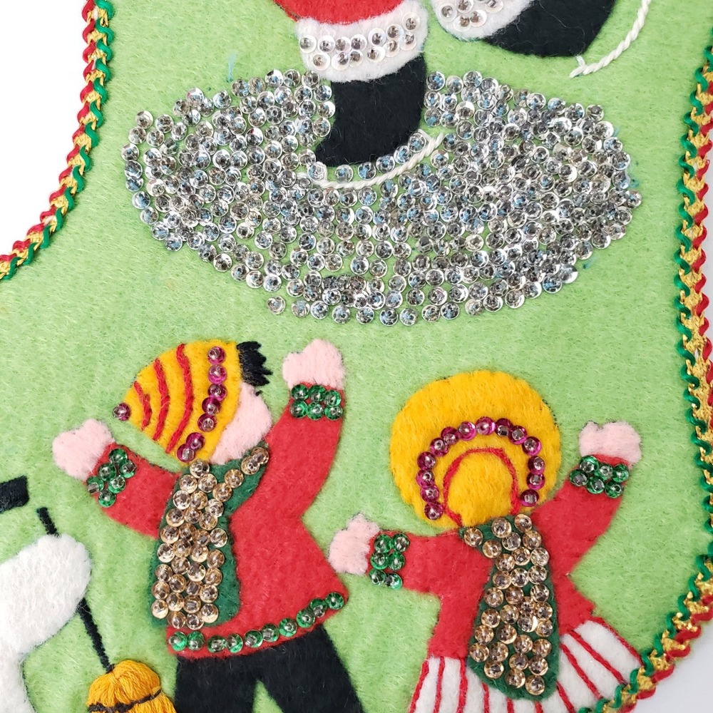 Vintage Creative Moments Jeweled Christmas Stocking "Happy Santa" 17 in Complete - Picture 5 of 9